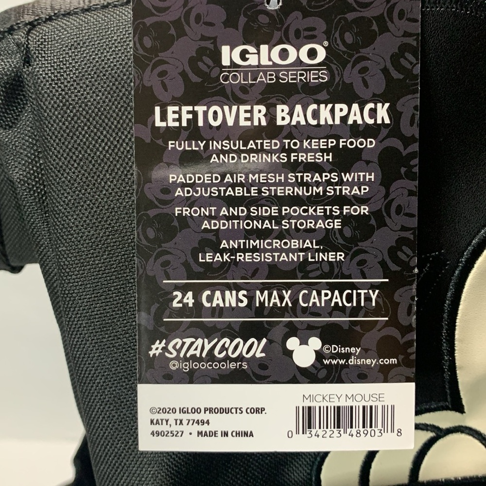 Disney Mickey Mouse 24 Can Backpack Igloo Cooler Black NWT - Picture 8 of 14